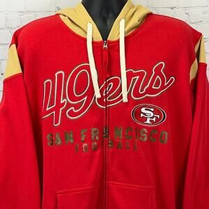 San Francisco 49ers Hoodie L Large Red Hooded Sweatshirt Full Zip G-III Pockets